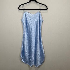 Vintage Y2K satin crinkle slip dress light‎ blue